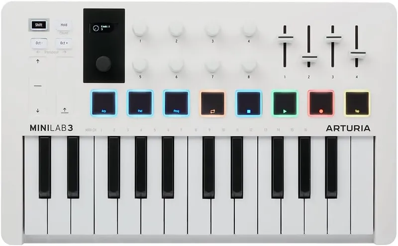 Arturia MiniLab 3 compact USB MIDI keyboard controller.