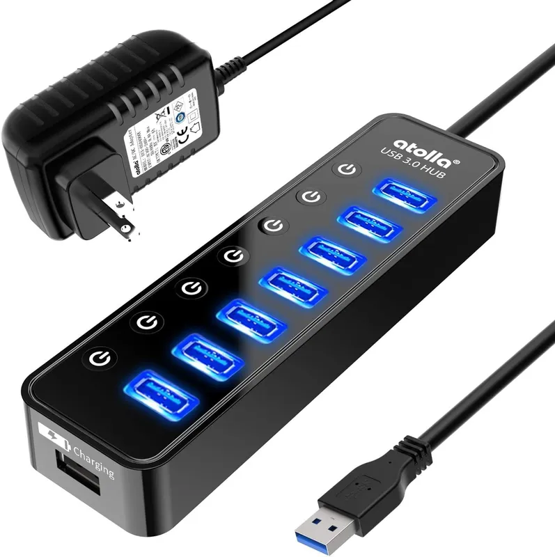 atolla 8-port powered USB 3.0 data hub with individual switches.