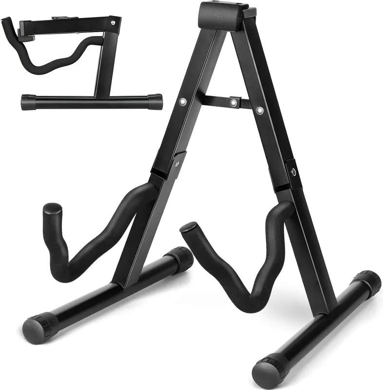 CAHAYA folding A-frame guitar stand with padded arms.