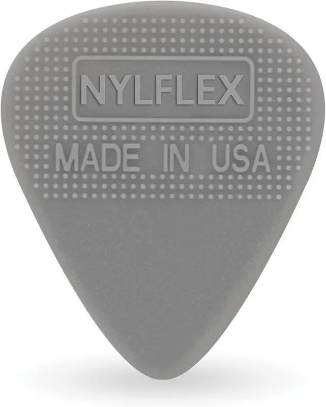 D'Addario Nylflex gray nylon guitar pick with molded dot grip pattern and USA marking.