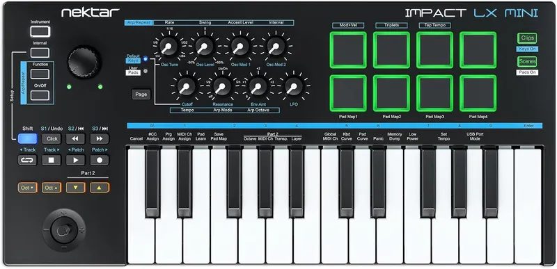 Nektar Impact LX Mini USB MIDI controller keyboard.