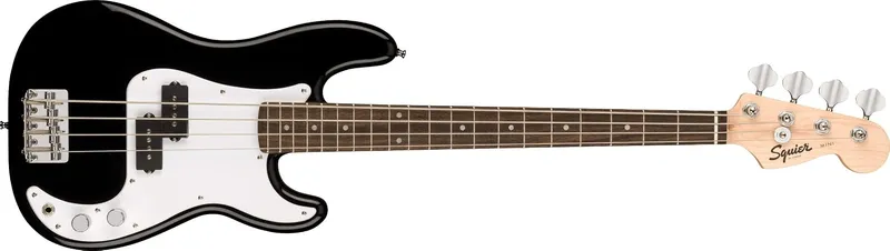 Squier Mini Precision Bass in black, one of the best bass guitars for small hands.
