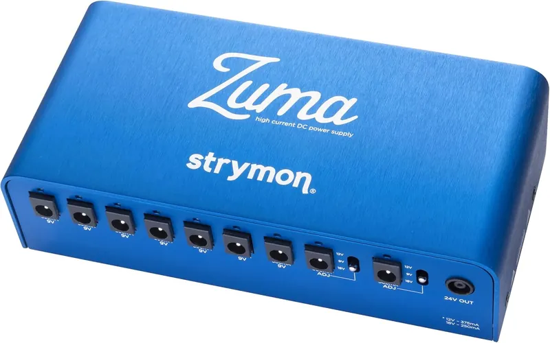 Strymon Zuma nine-output pedal power supply in anodized blue.