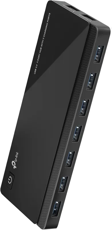 TP-Link UH720 powered USB 3.0 hub with seven data ports and two smart charging ports.