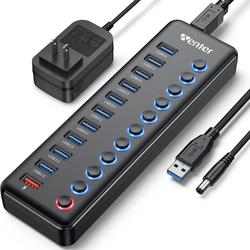 Wenter 11-port powered USB 3.0 hub, one of the best USB hubs for music studios.